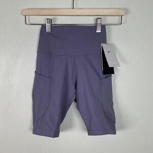 Nike One Training Bike Shorts Womens XS Purple High Rise 8"‎ Inseam Pocket